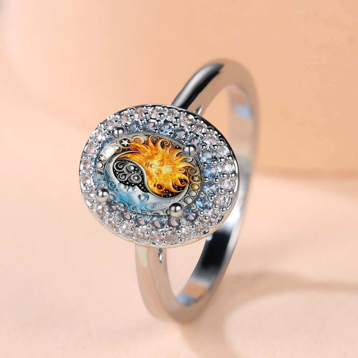 Sun & Moon Crystal Oval Ring