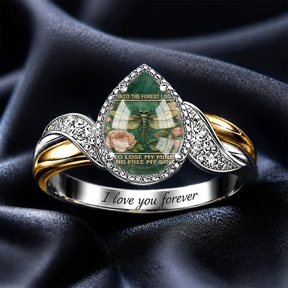 Dragonfly Forest Teardrop Ring
