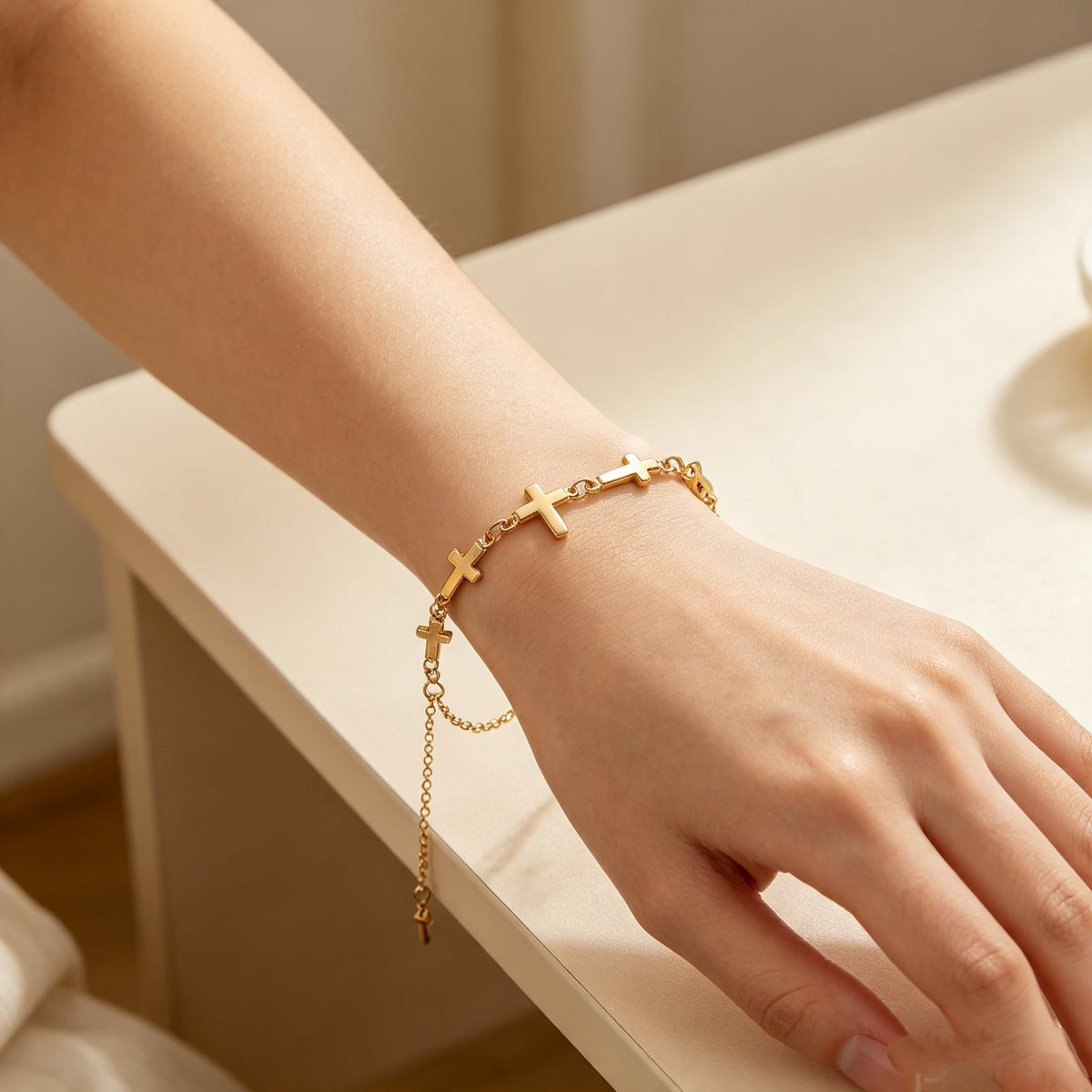 Two-Tone Cross Chain Bracelet Set