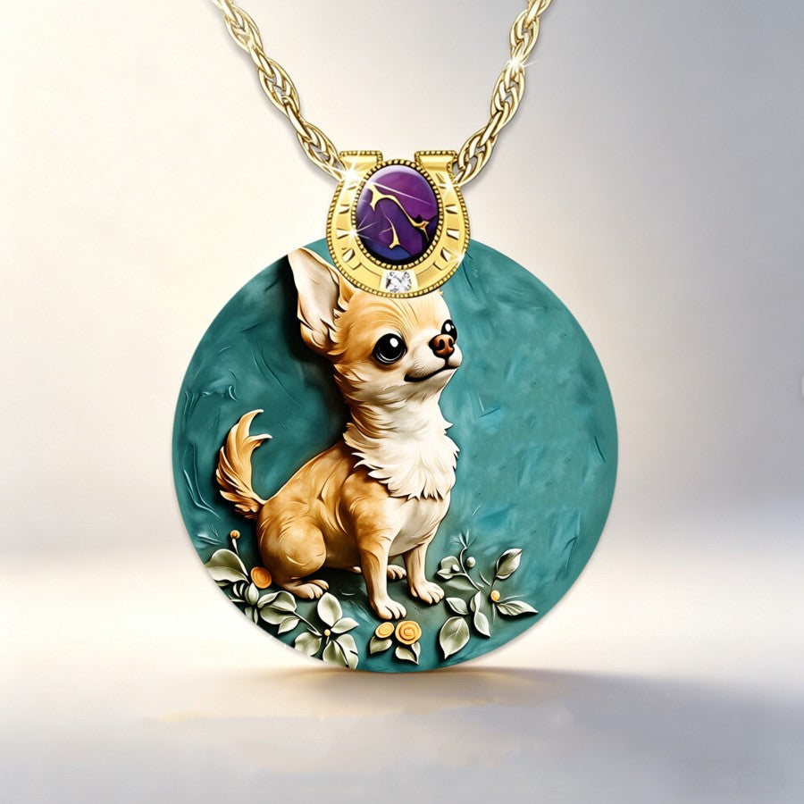 Teal Chihuahua Medallion Necklace
