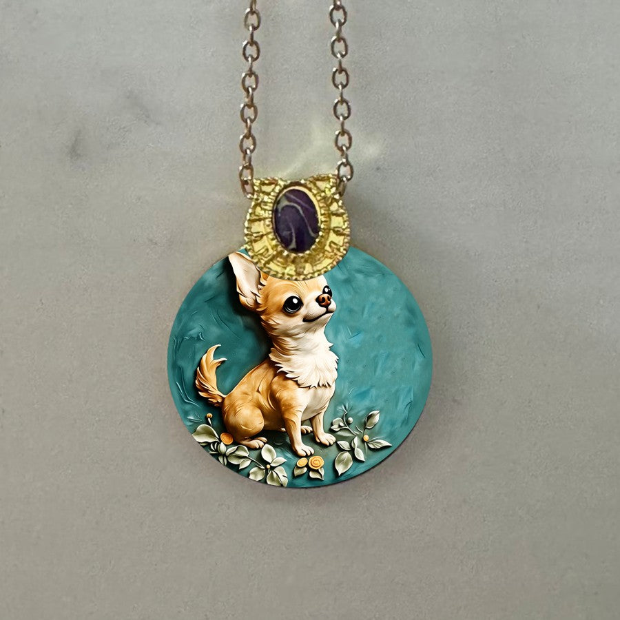 Teal Chihuahua Medallion Necklace