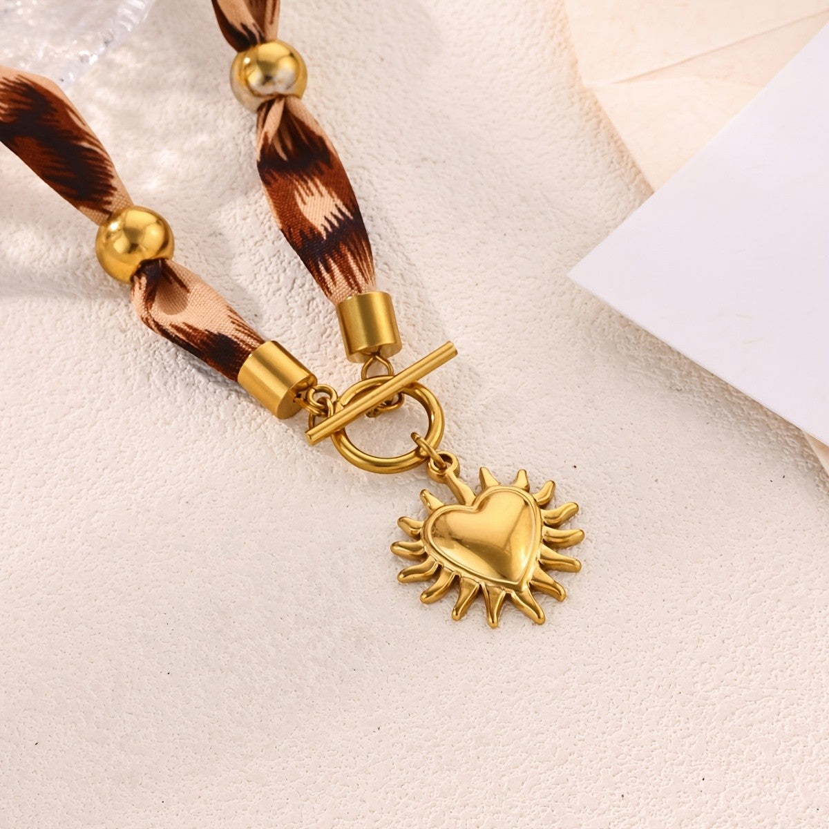 Leopard Print Sunburst Heart Necklace
