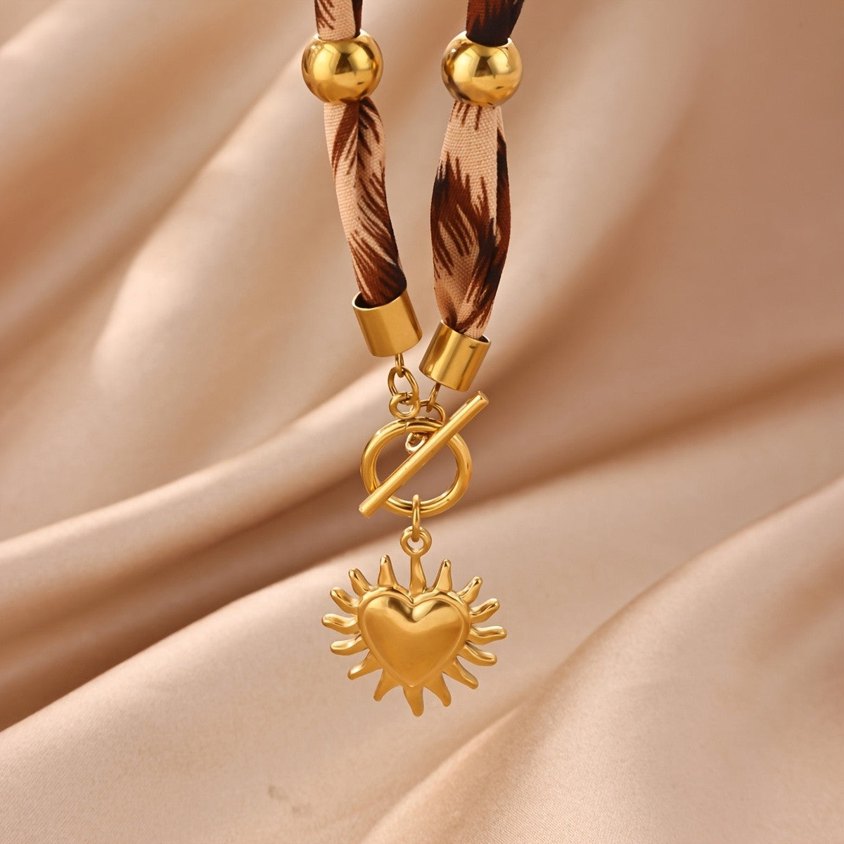 Leopard Print Sunburst Heart Necklace