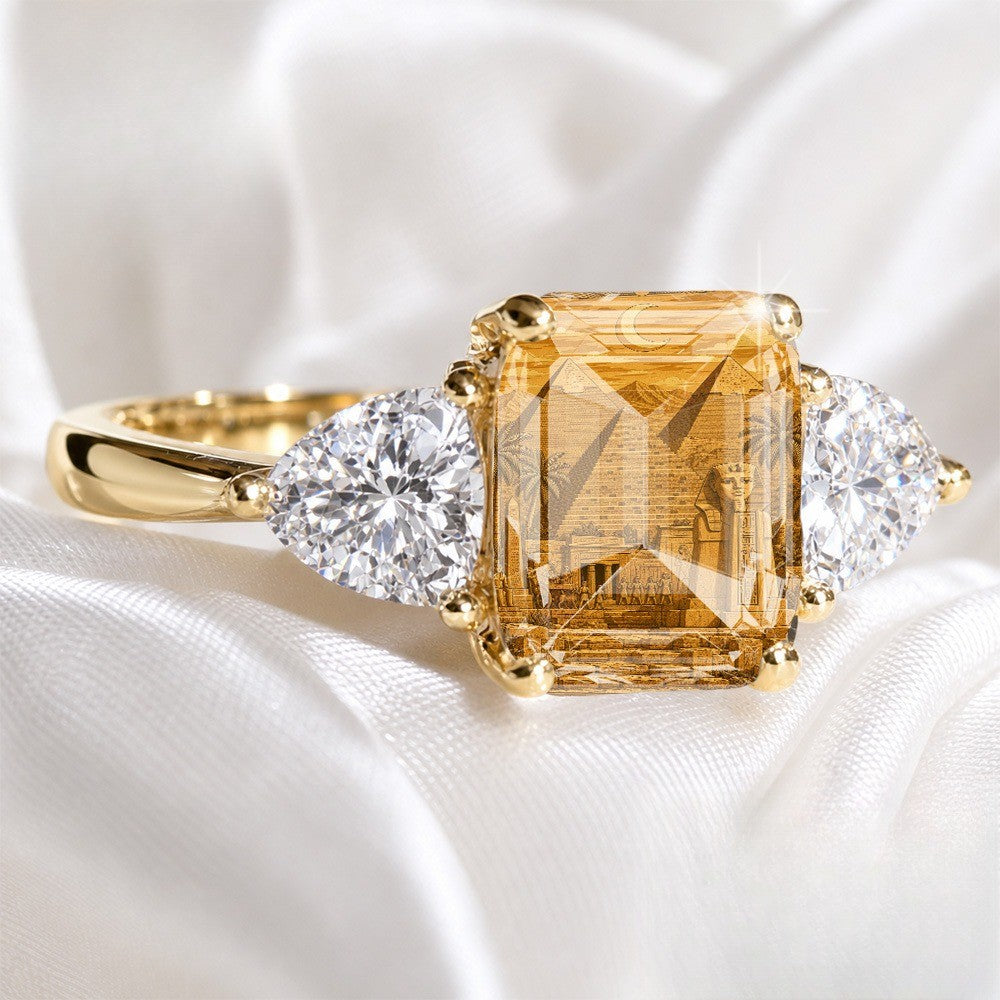 Egyptian Scene Three-Stone Ring