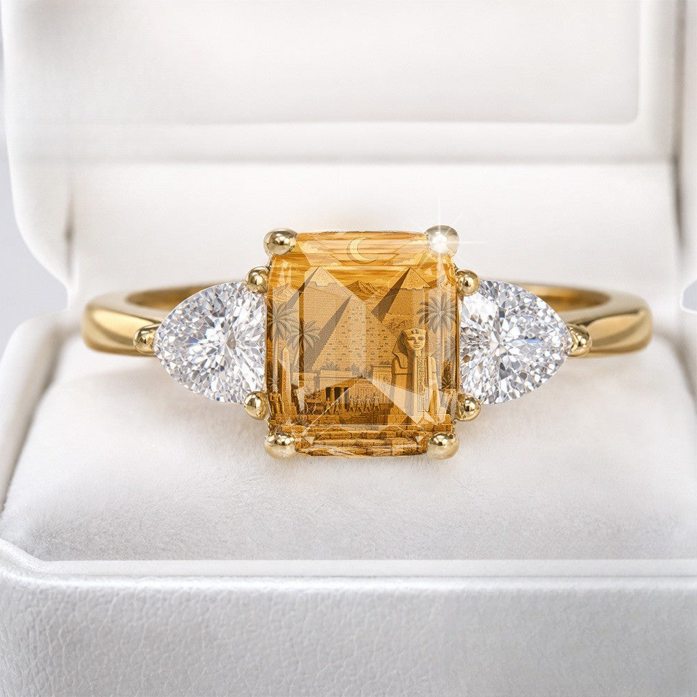 Egyptian Scene Three-Stone Ring