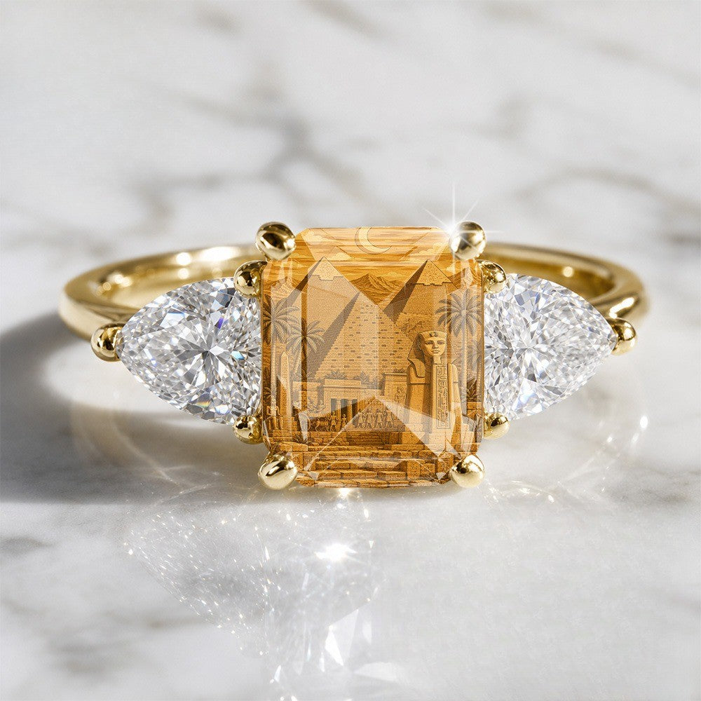 Egyptian Scene Three-Stone Ring