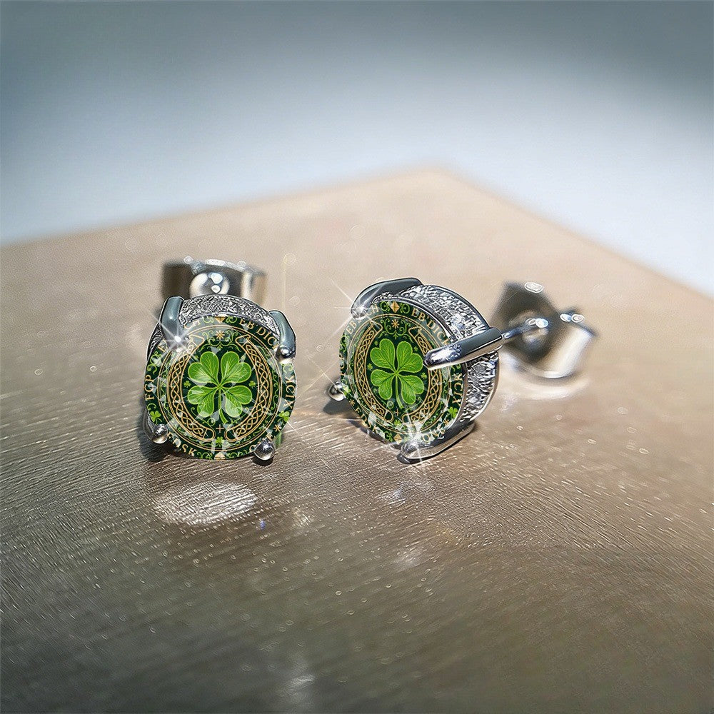 Green Clover Celtic Knot Stud Earrings