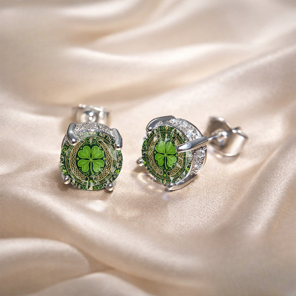 Green Clover Celtic Knot Stud Earrings