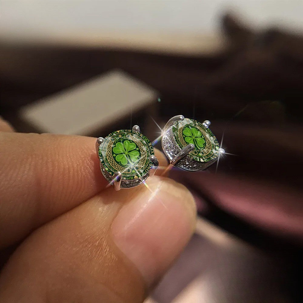 Green Clover Celtic Knot Stud Earrings