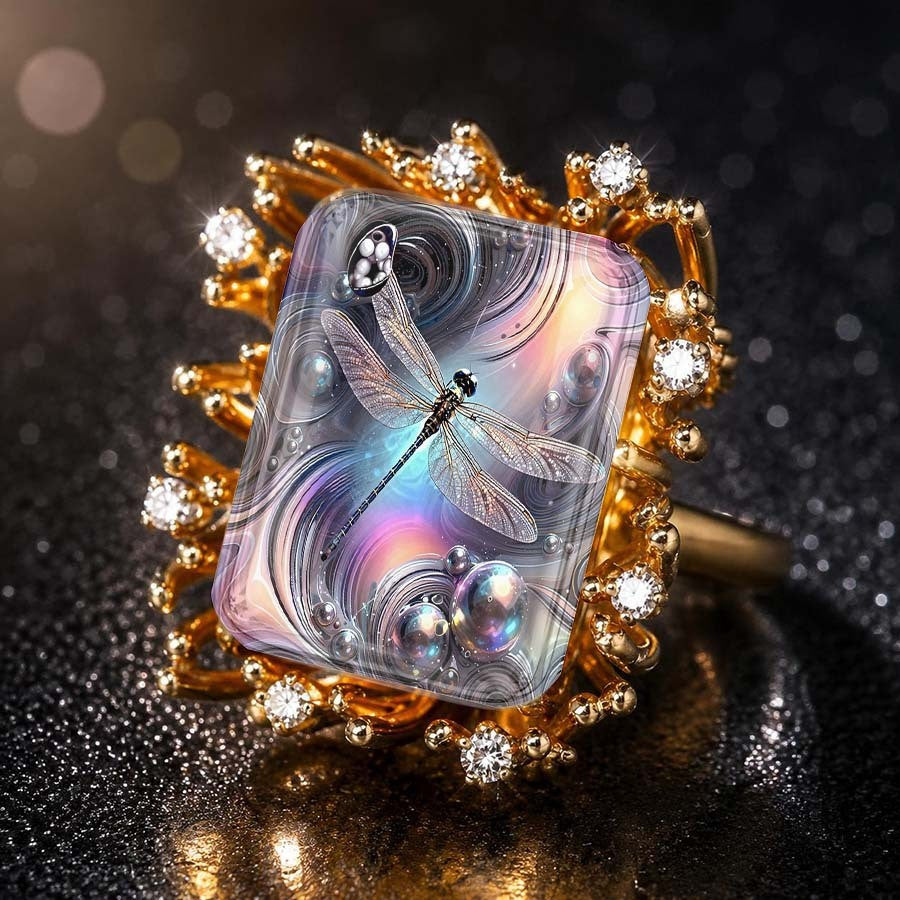 Dragonfly Swirl Square Ring