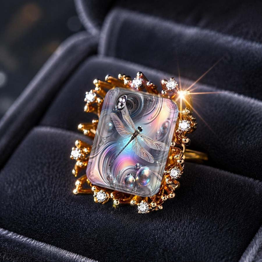 Dragonfly Swirl Square Ring