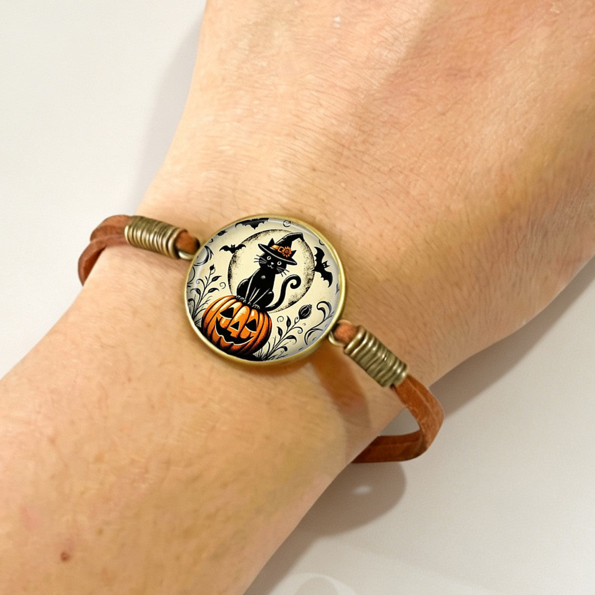 Black Cat & Pumpkin Cabochon Bracelet