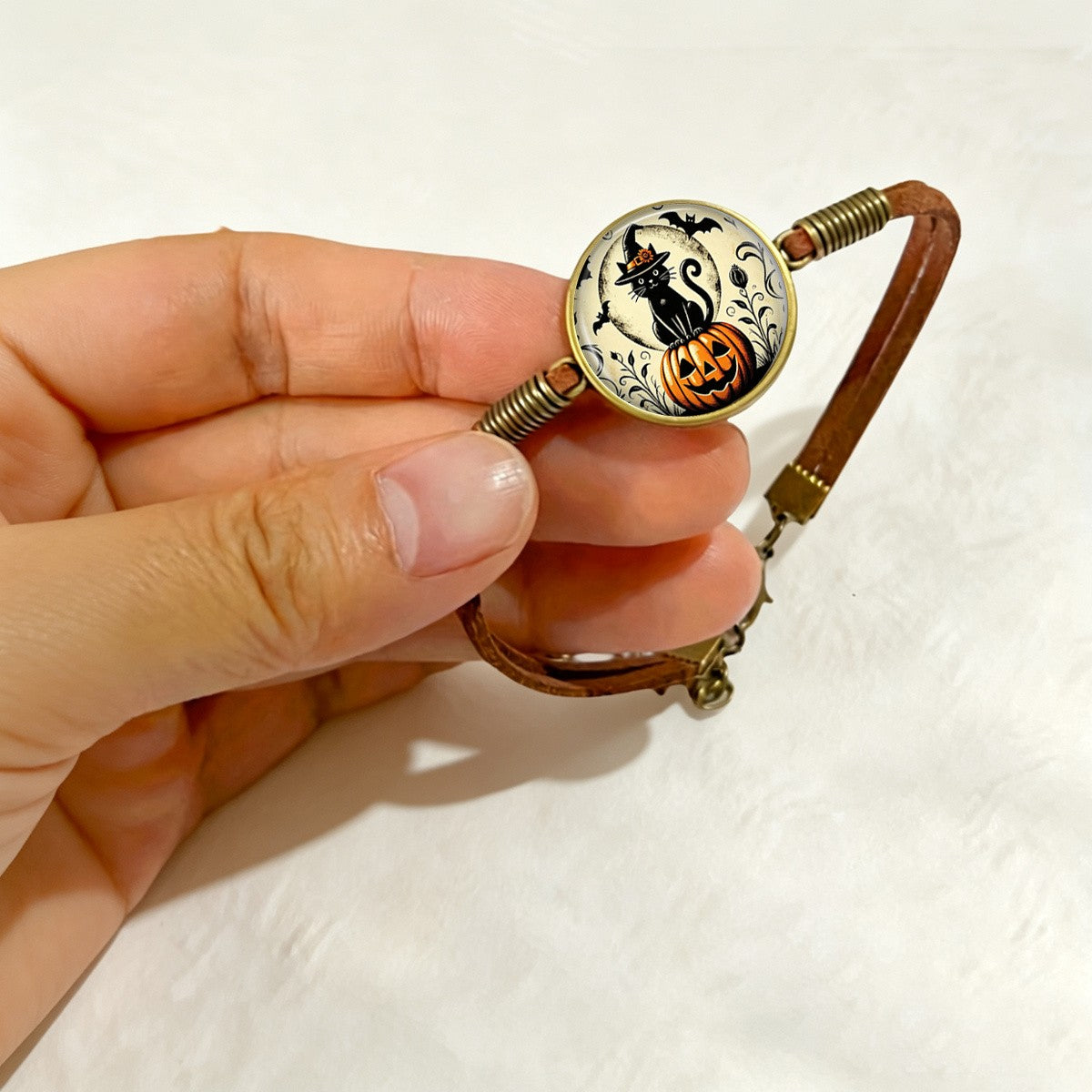 Black Cat & Pumpkin Cabochon Bracelet