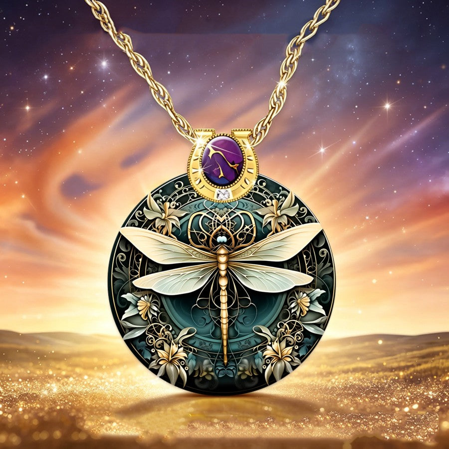 Teal Dragonfly Medallion Necklace