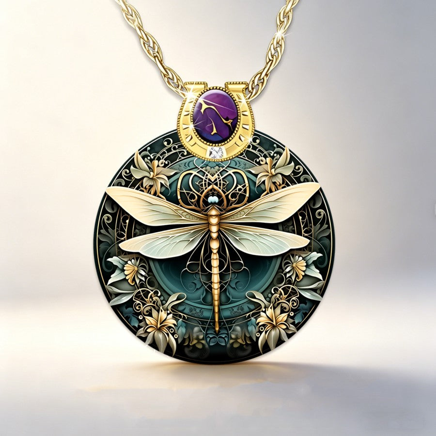 Teal Dragonfly Medallion Necklace