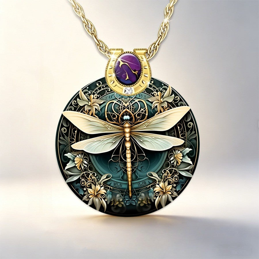 Teal Dragonfly Medallion Necklace