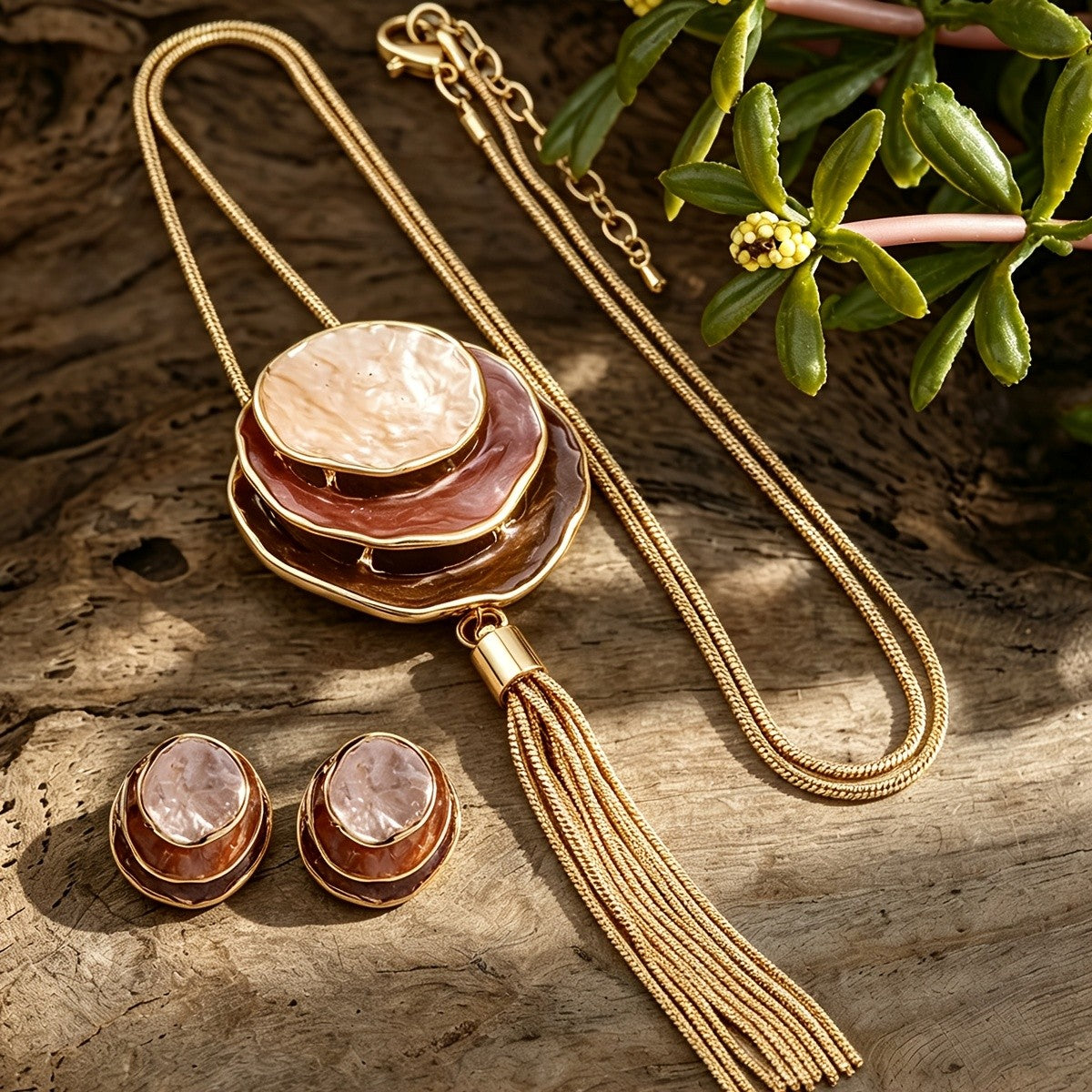 Amber Enamel Tassel Necklace & Earring Set