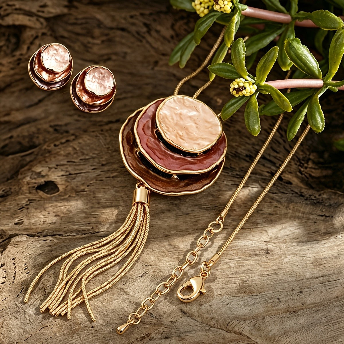 Amber Enamel Tassel Necklace & Earring Set