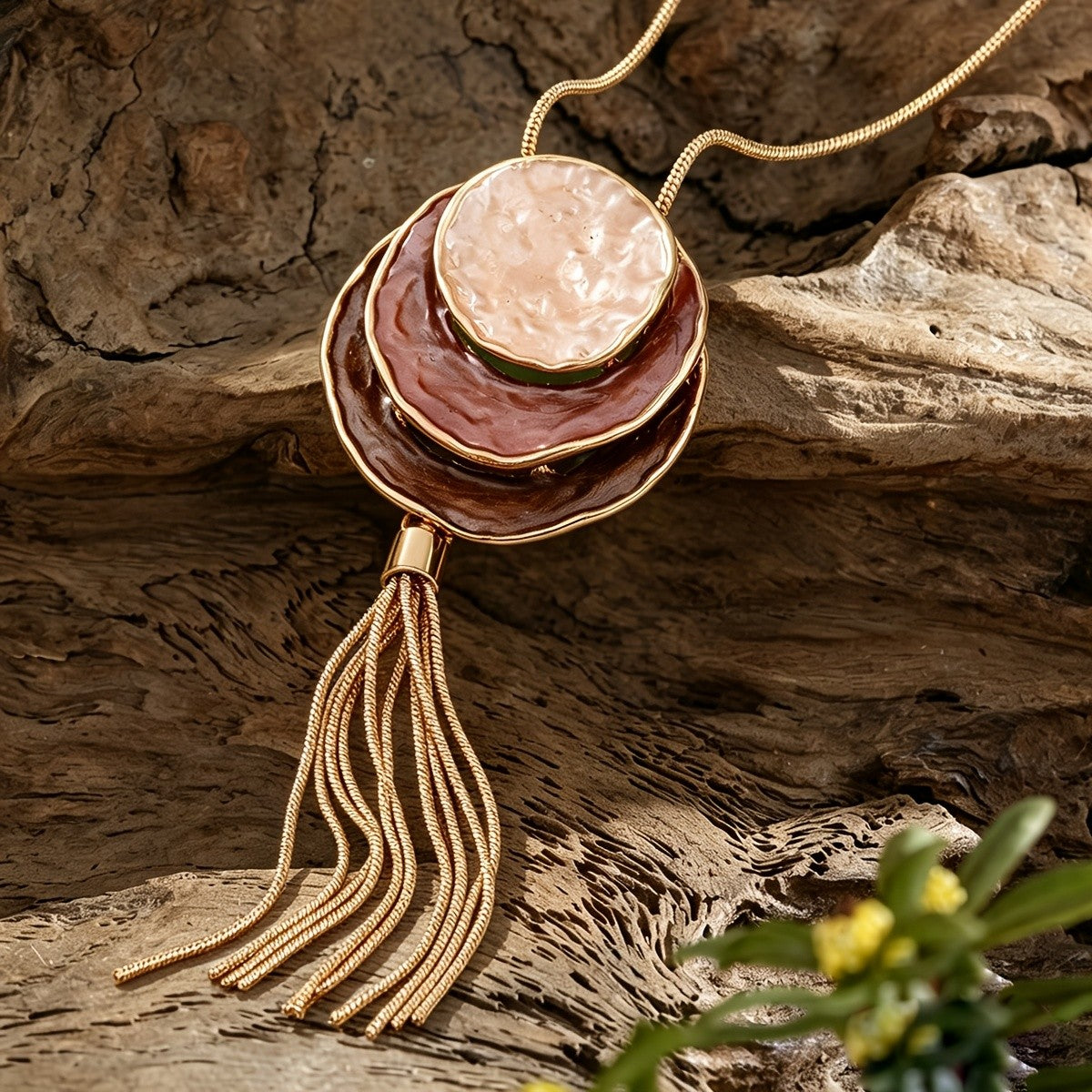 Amber Enamel Tassel Necklace & Earring Set