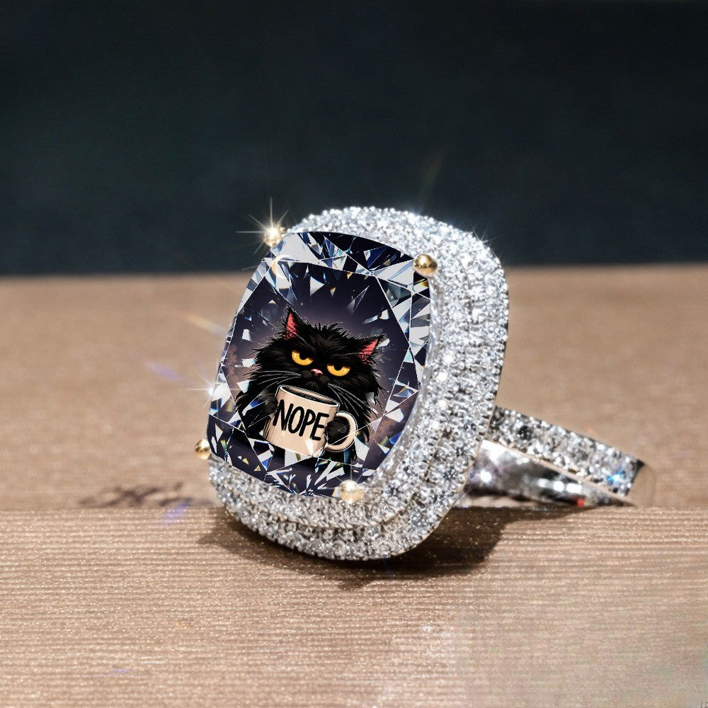 Black Cat Coffee Mug Square Ring