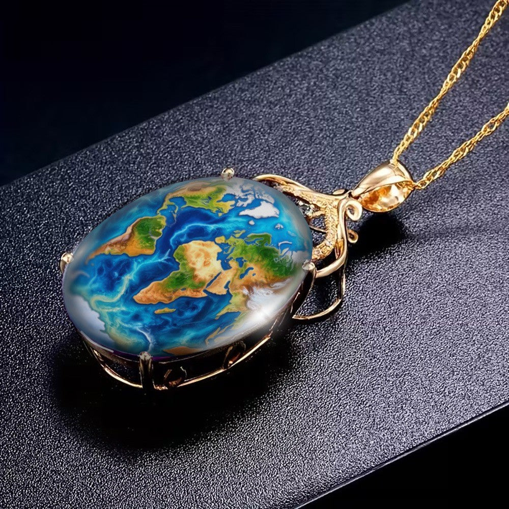 Topographical World Map Pendant Necklace