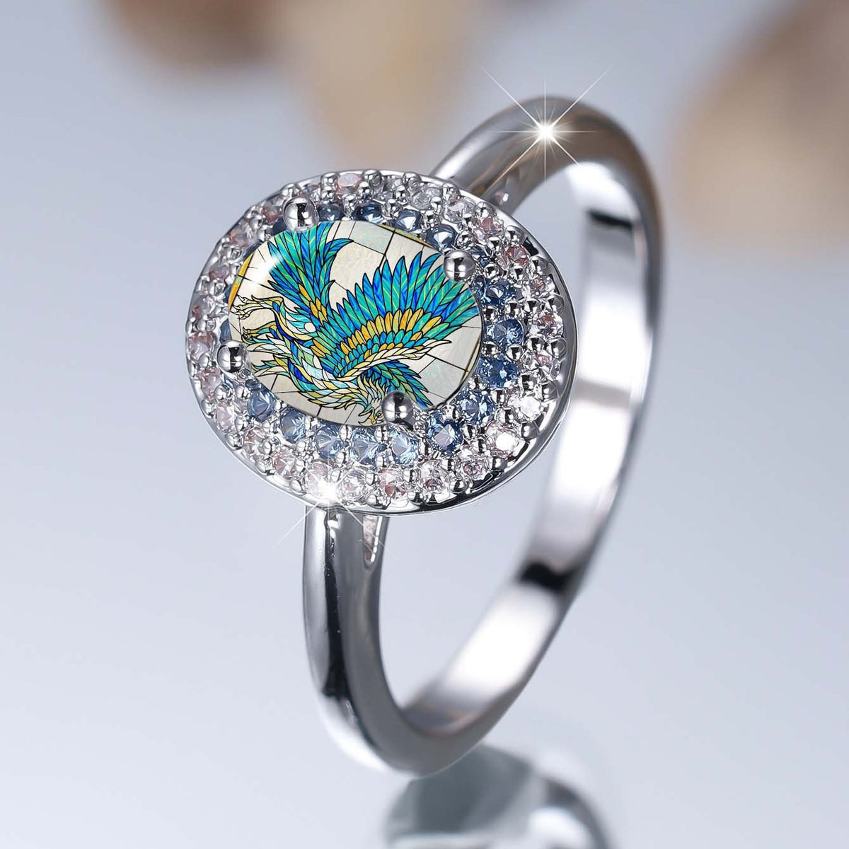 Blue Phoenix Oval Ring