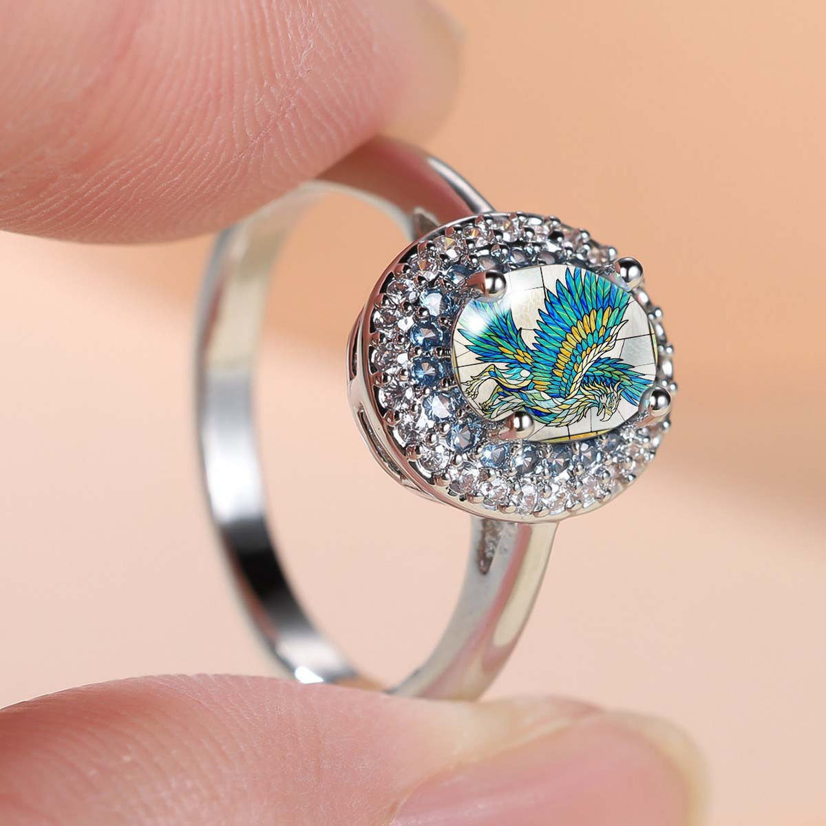 Blue Phoenix Oval Ring