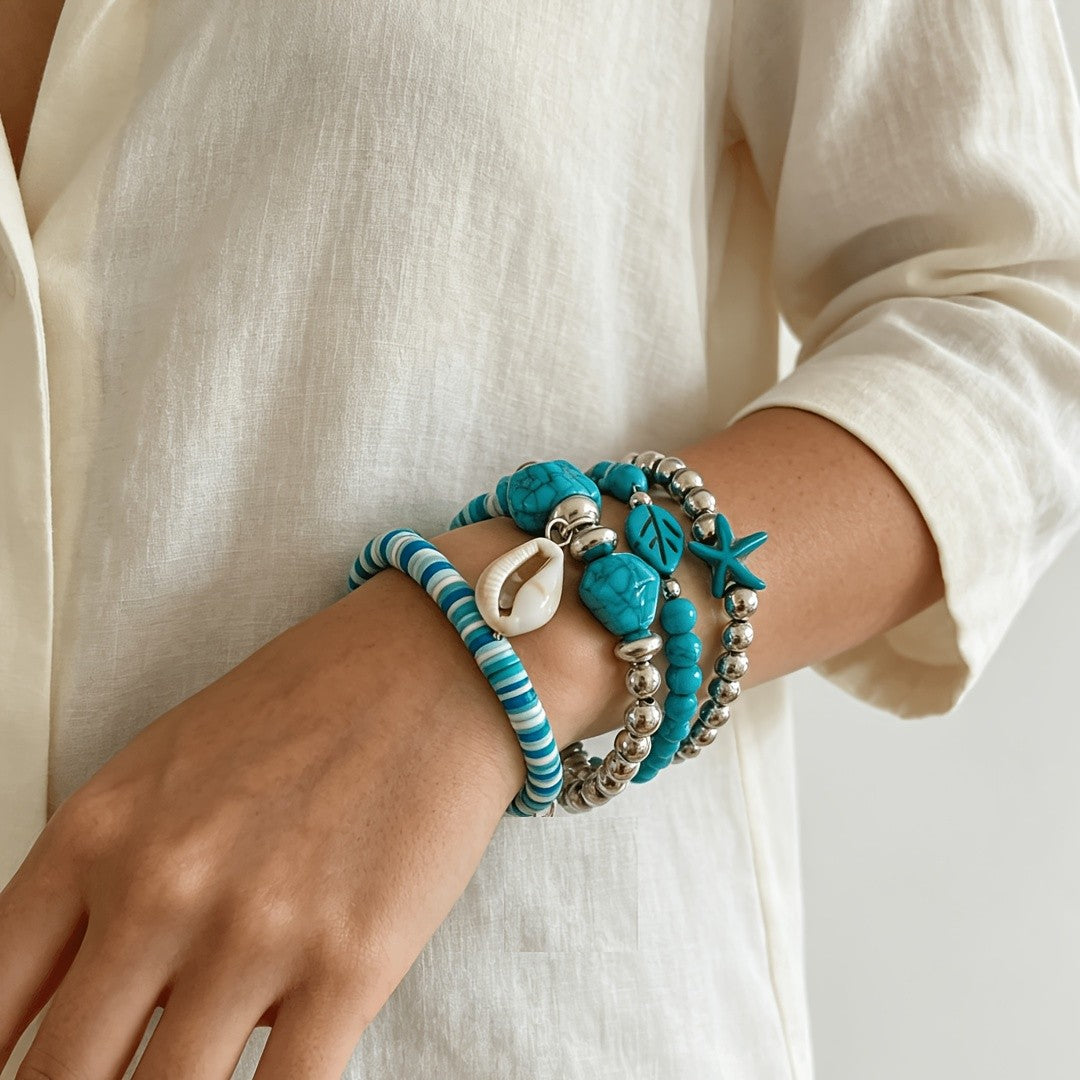 Ocean Turquoise & Shell Bracelet Set