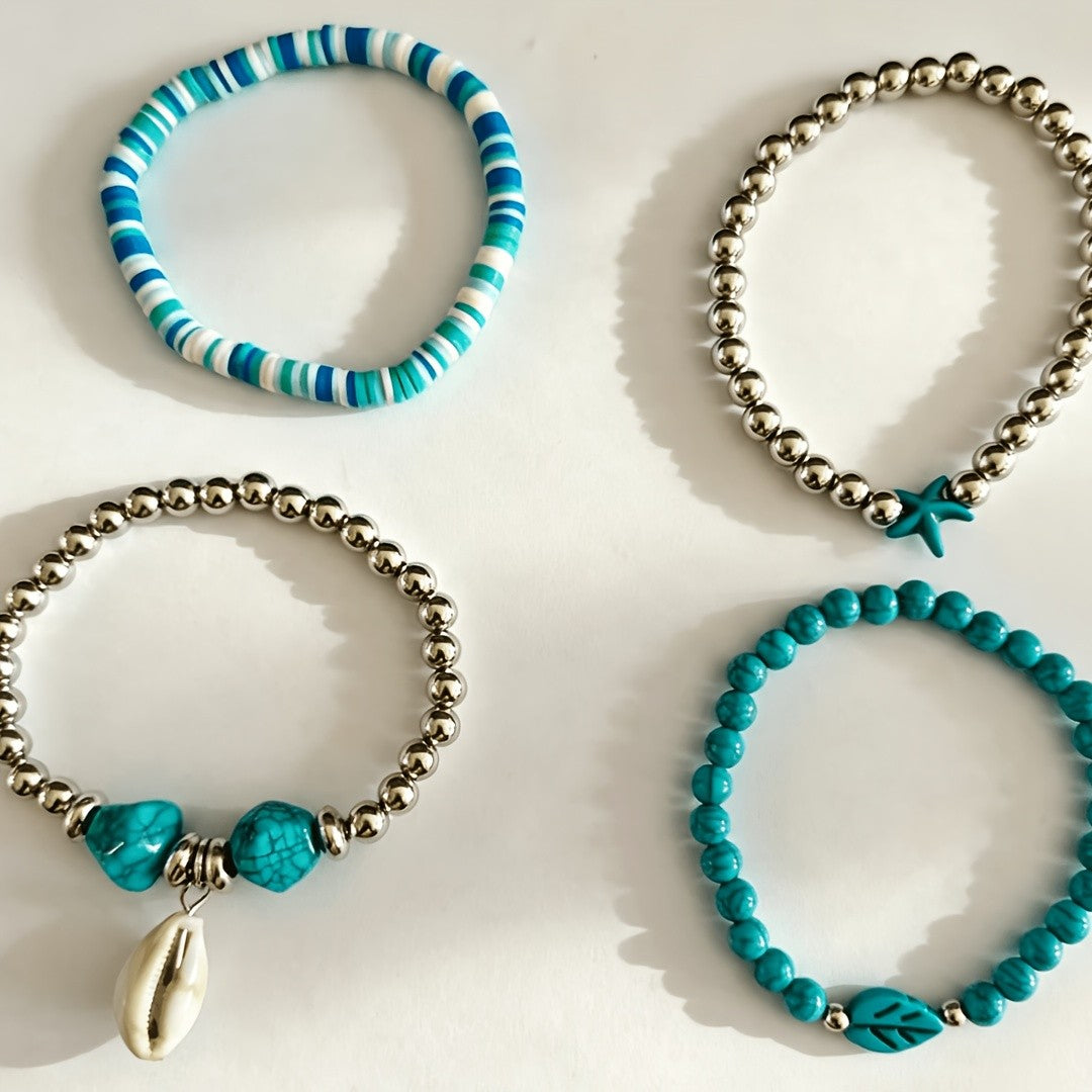 Ocean Turquoise & Shell Bracelet Set