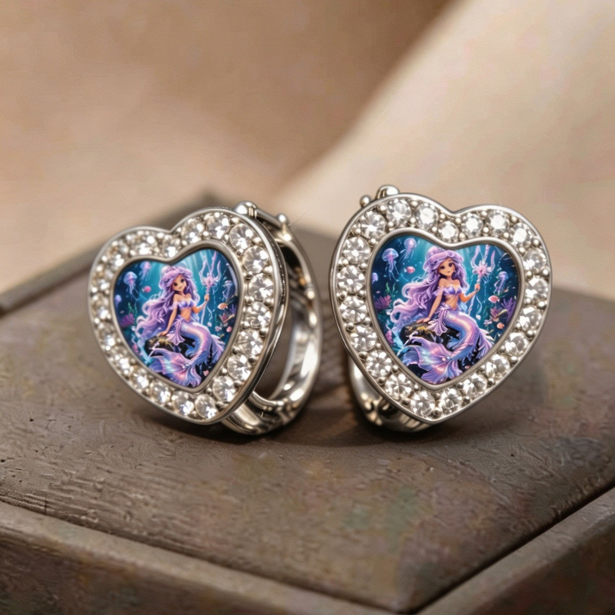 Mermaid Heart Huggie Earrings