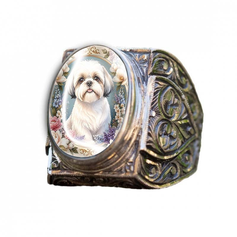 Shih Tzu Floral Oval Ring
