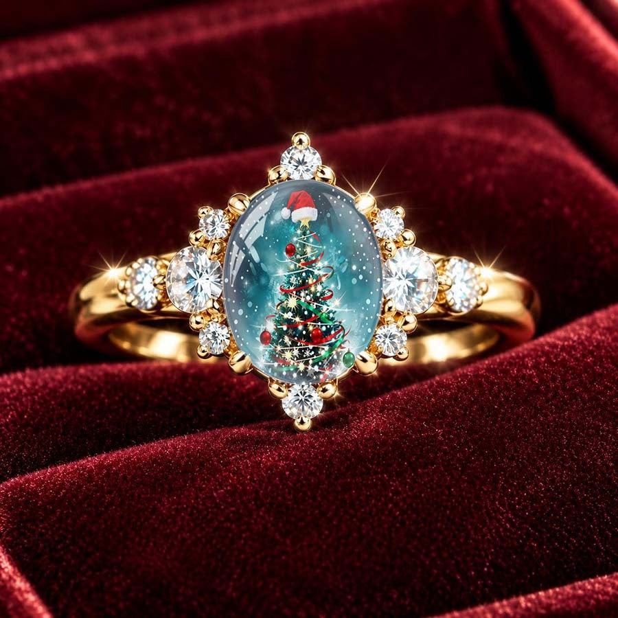 Festive Tree Oval Ring