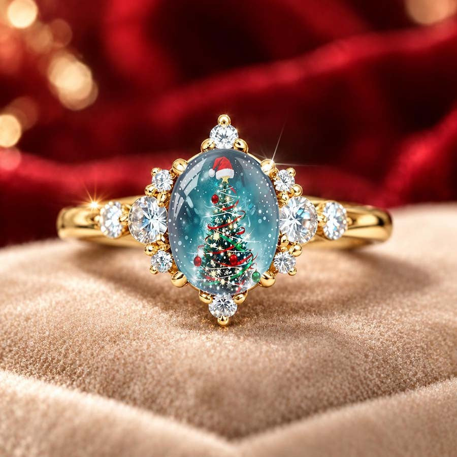 Festive Tree Oval Ring