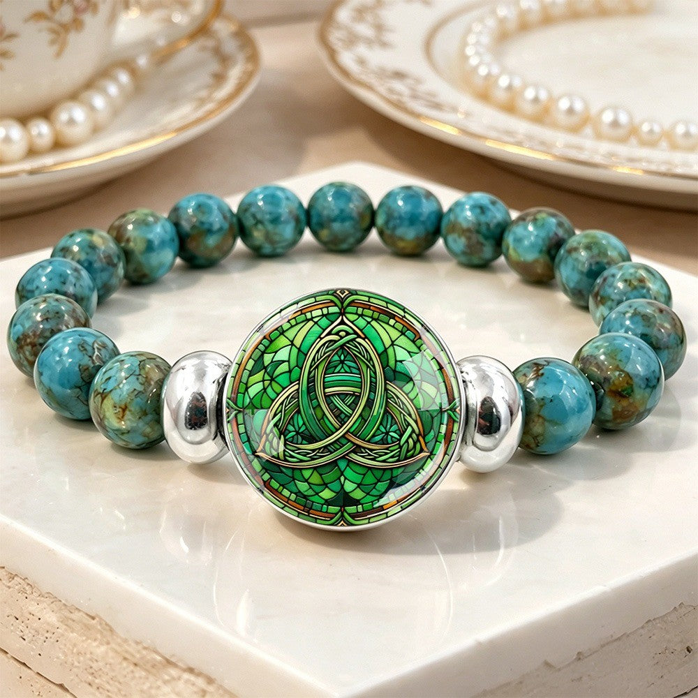 Green Triquetra Stone Bracelet