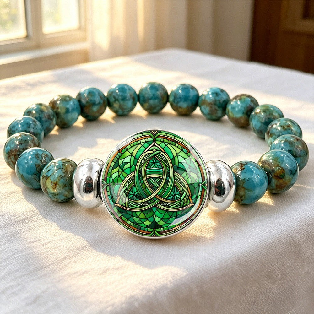 Green Triquetra Stone Bracelet