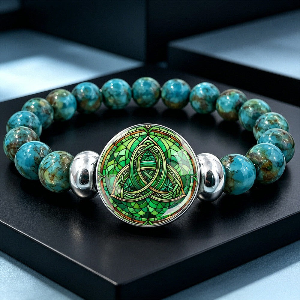 Green Triquetra Stone Bracelet