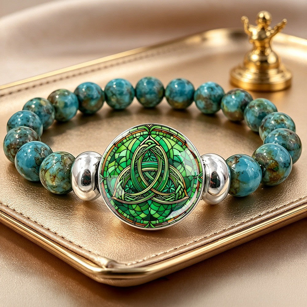 Green Triquetra Stone Bracelet