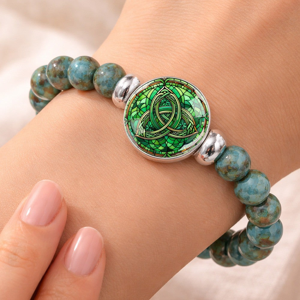 Green Triquetra Stone Bracelet