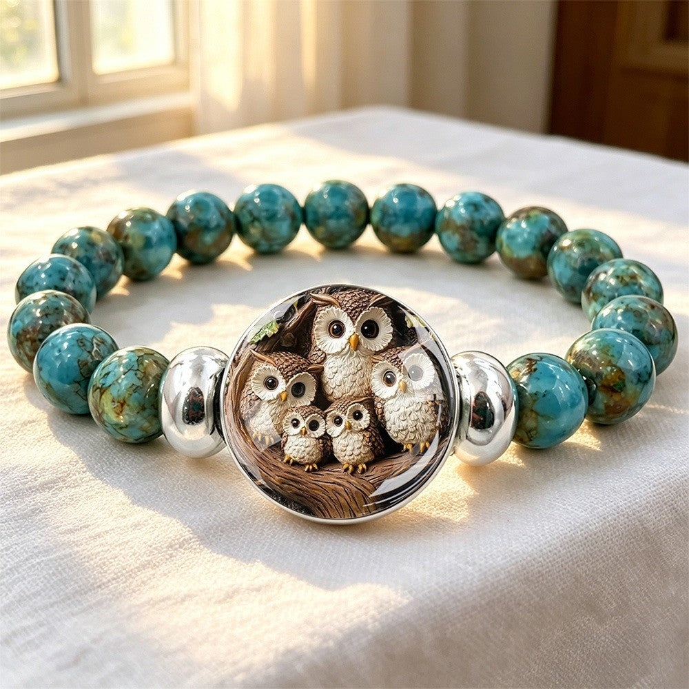 Owl Family Dome Bead Bracelet