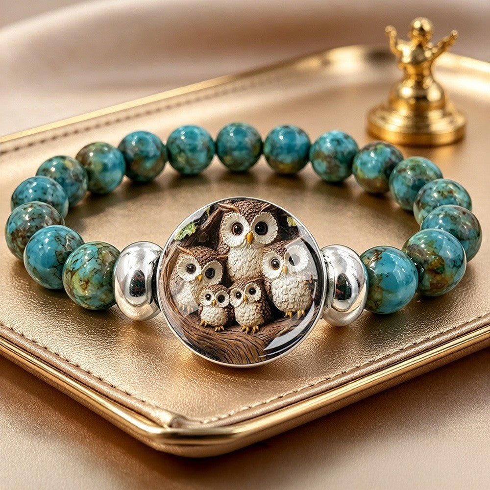 Owl Family Dome Bead Bracelet