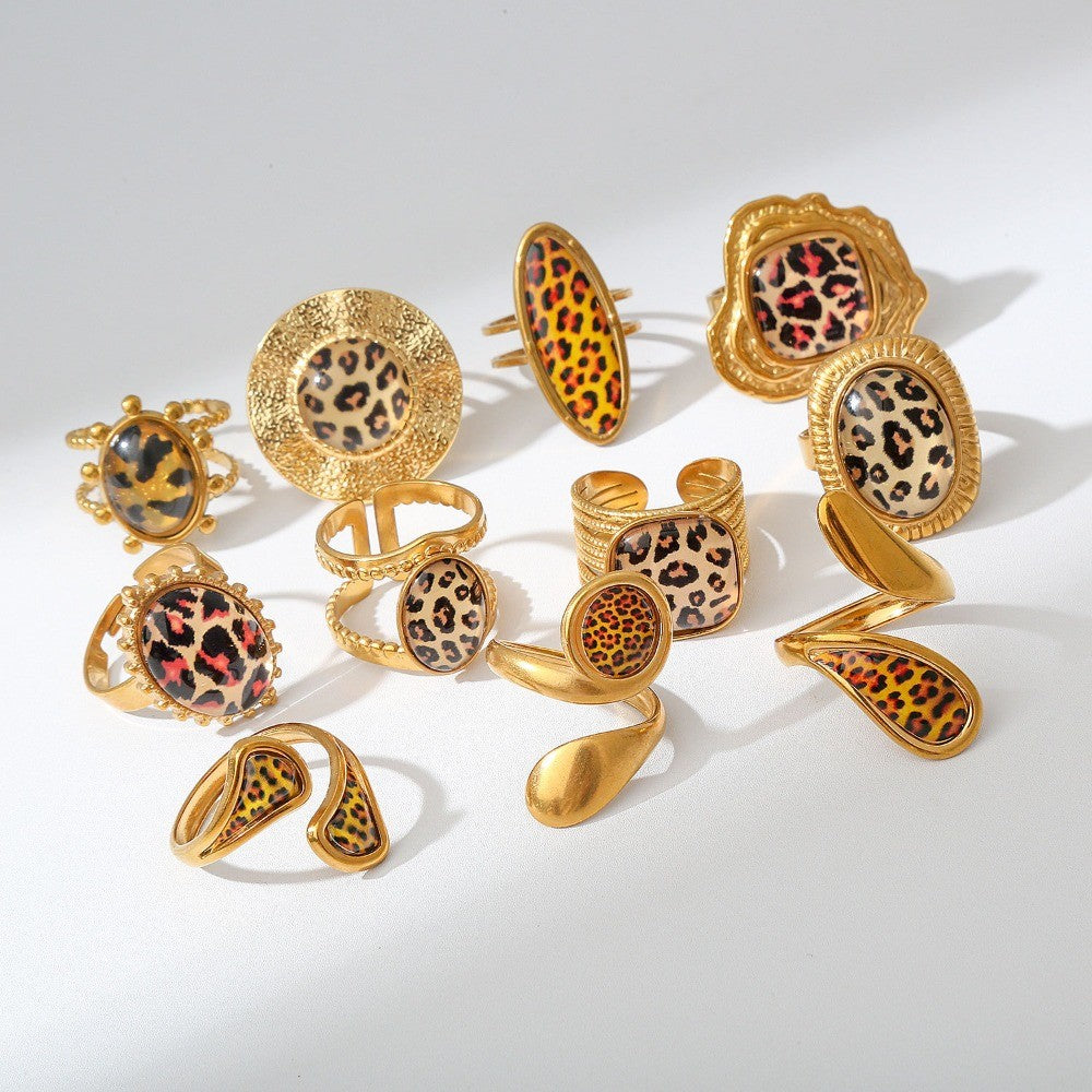 Mixed Leopard Print Statement Ring Set