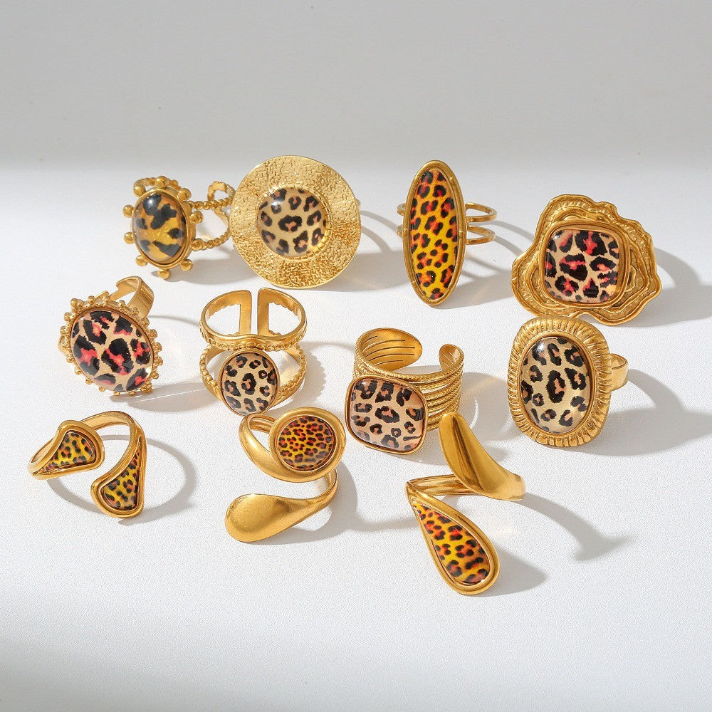 Mixed Leopard Print Statement Ring Set