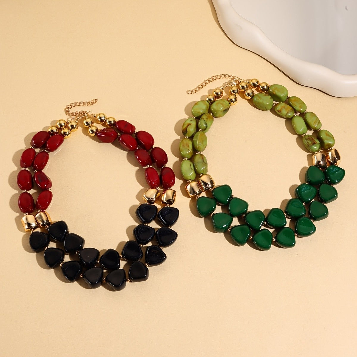 Green Teardrop Layered Necklace