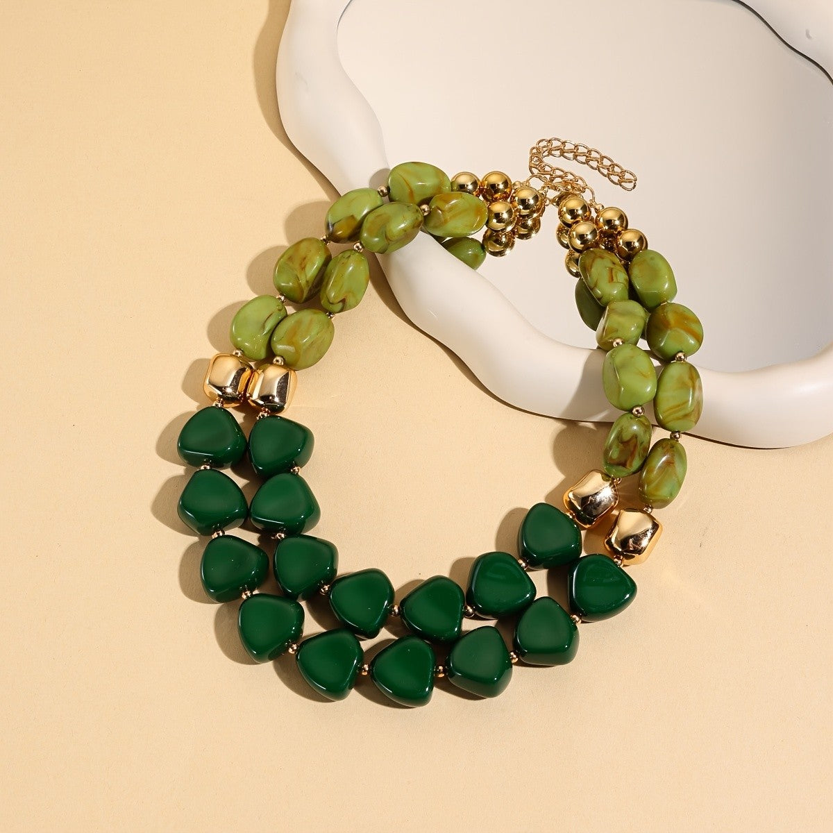 Green Teardrop Layered Necklace