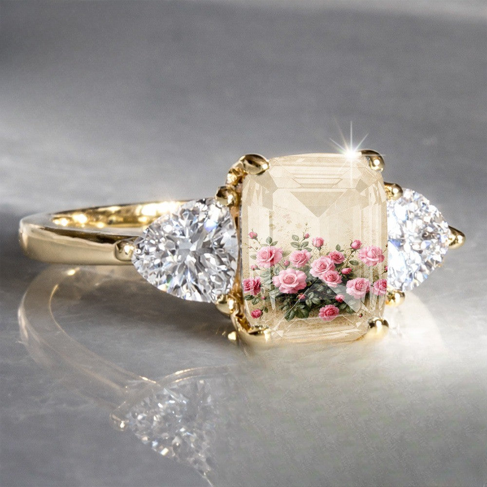 Floral Rose Rectangular Ring