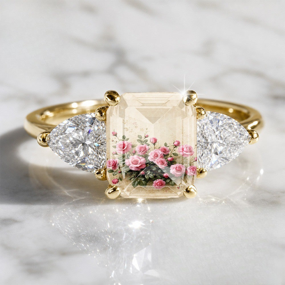 Floral Rose Rectangular Ring