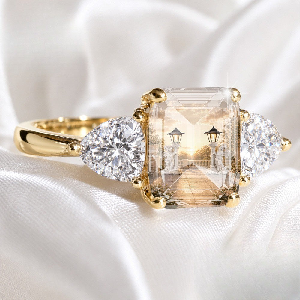 Courtyard Scene Three-Stone Ring