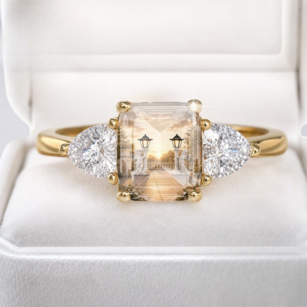 Courtyard Scene Three-Stone Ring