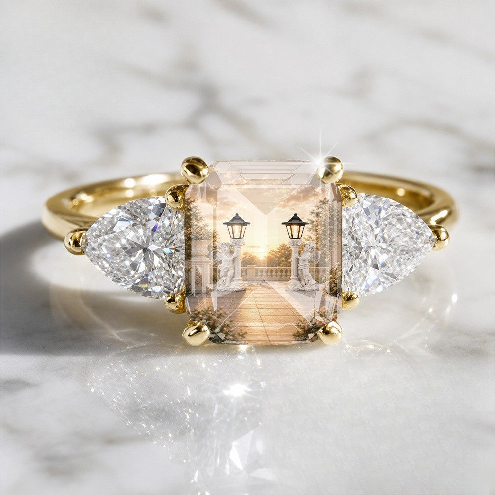 Courtyard Scene Three-Stone Ring