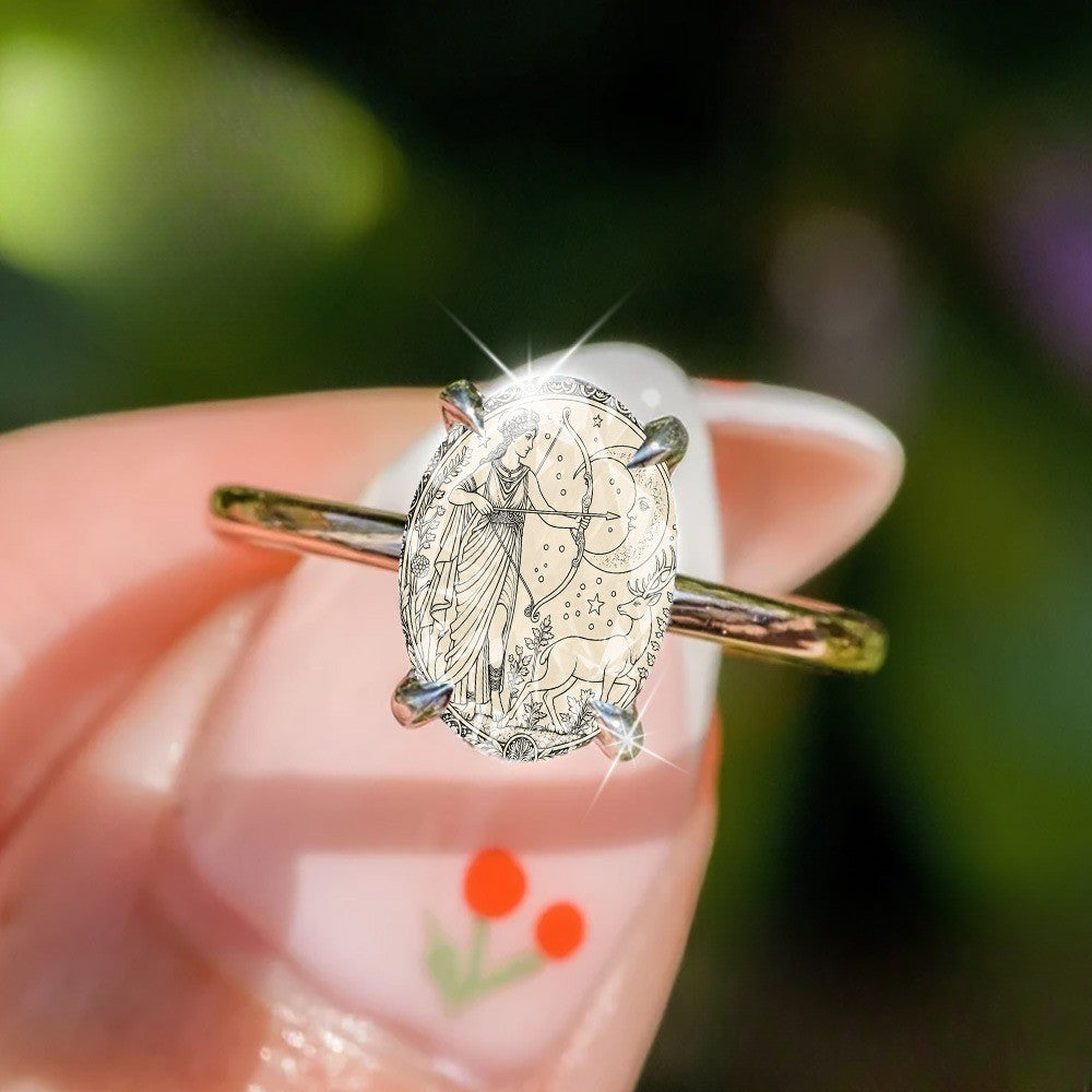 Oval Goddess & Deer Ring